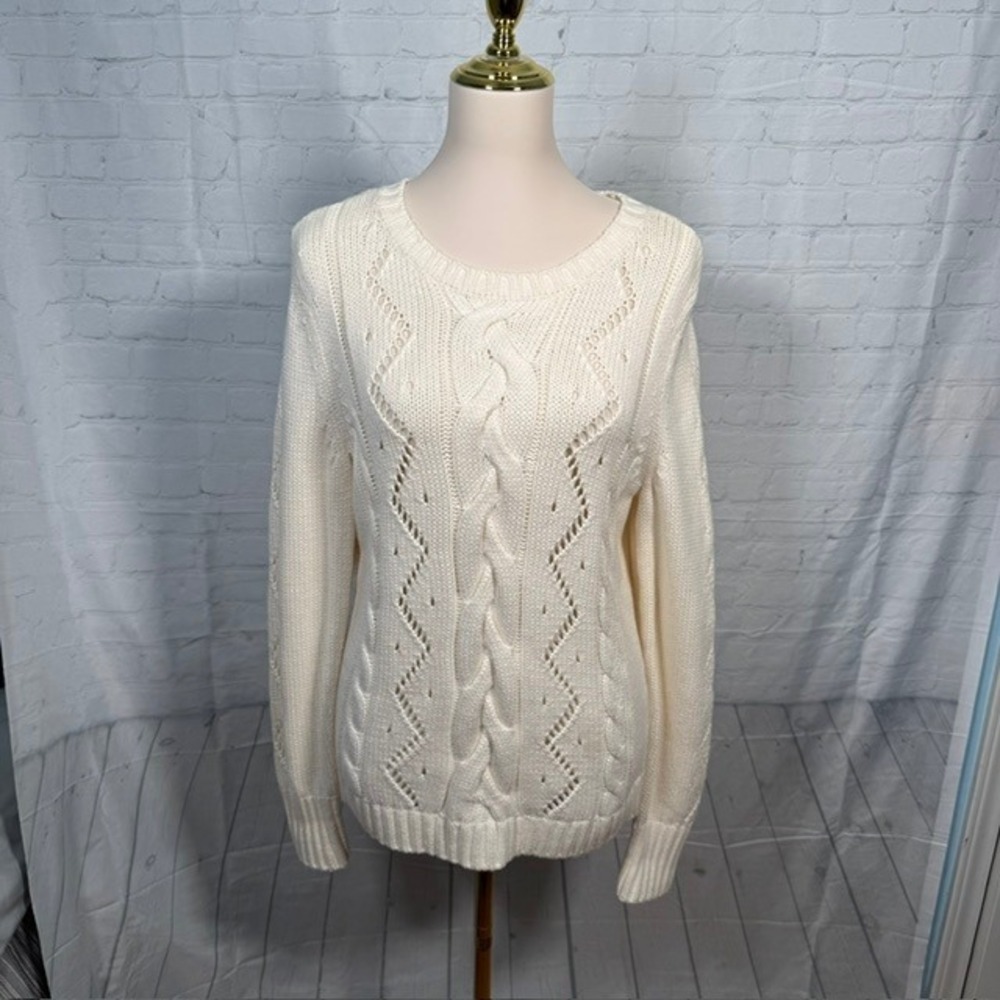NWT Talbots Cream Cable Knit Pointelle Sweater Women's Medium M